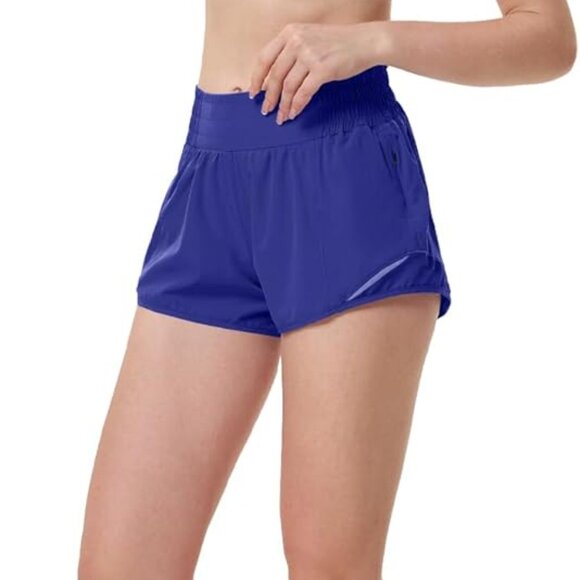 Periwinkle Purple High Waist Athletic Shorts for Women, Plus Size Running Workou - Picture 5 of 5